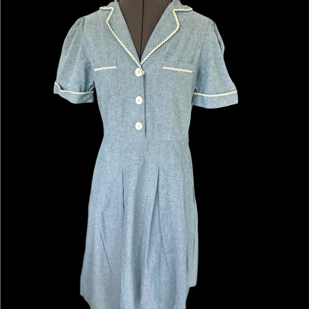 40s 50s Vintage Retro Style Blue Dress